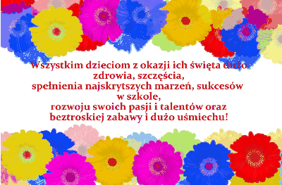 Kolorowe kwiaty z życzeniami na dzień dziecka